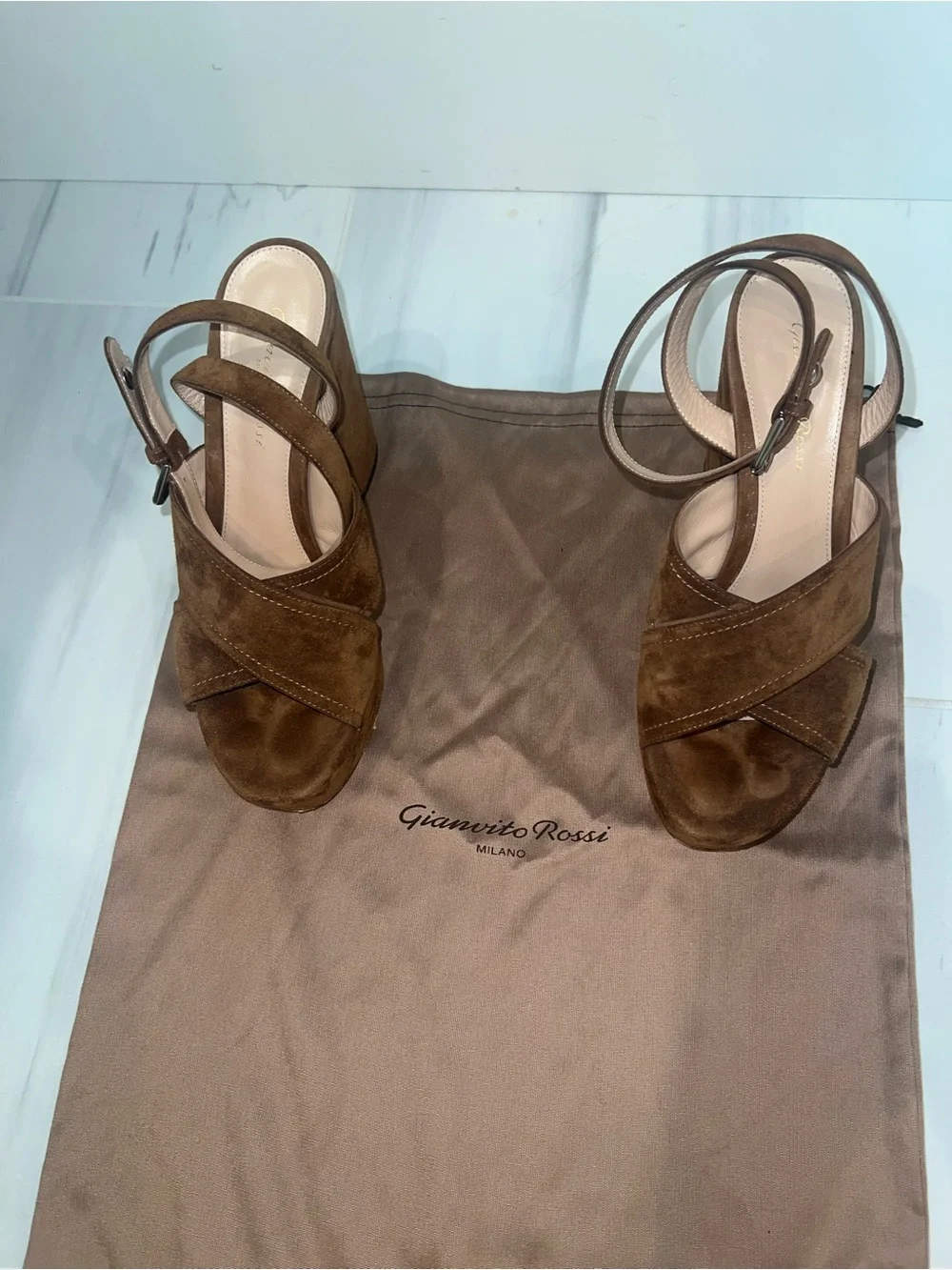 Authentic GIANVITO ROSSI genuine Suede Platform Block Heels-HUGE DISCOUNT